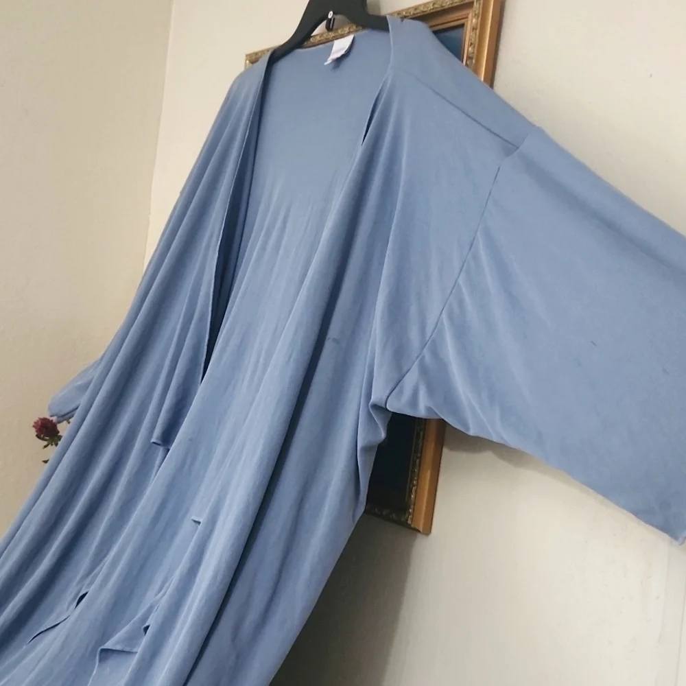 Waterfall Long line Cardigan Duster Blue Women's Cover Up Career Casual Modest - Picture 2 of 6